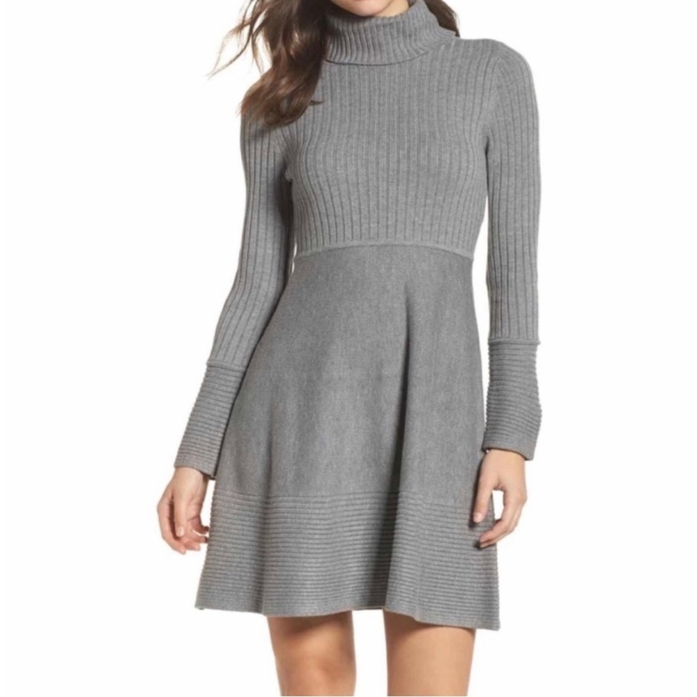 Eliza J Gray Classic Women's Turtleneck Fit & Flare Knit Sweater Dress XS